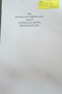 Isi Oendang-oendang Adat Lembaga Kota Bengkoelen