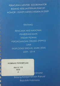 Peraturan Menteri Koordinator Bidang Kesejahteraan Rakyat Nomor: 25/KEP/MENKO/KESRA/IX/2009