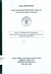 Model Pembangunan Perikanan Berperspektif Gender di Kabupaten Malang Provinsi Jawa Timur : Usul Penelitian Hibah Bersaing Perguruan Tinggi XII Tahun Anggaran 2004/2005