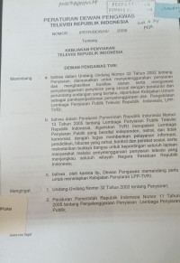 Peraturan dewan pengawas televisi republik Indonesia (Tentang Kebijakan Penyiaran Televisi Republik Indonesia)