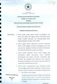 Undang-Undang Republik Indonesia Nomor 23 Tahun 2004 tentang Penghapusan Kekerasan dalam Rumah Tangga