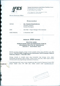 Politik Uang: Pengaturan dan Keterbukaan Publik Keuangan Politik di Indonesia bagian 3 - november 2002