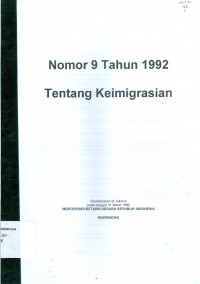 Image of Nomor 9 tahun 1992 tentang keimigrasian