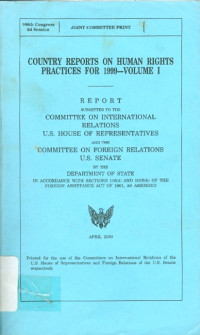 Country Reports on Human Rights Practices for 1999 Volume I